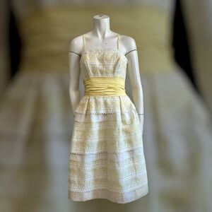 Vintage 1950 WILL STEINMAN yellow lace tiered prom cocktail party dress size XS